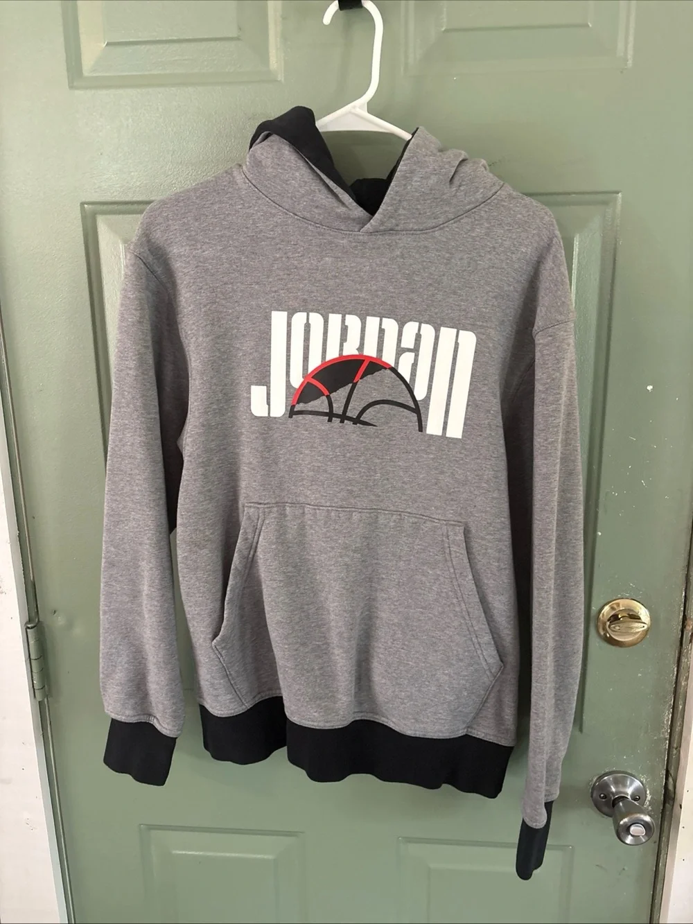 Jordan Gray Hoodie with Black and Red Logo